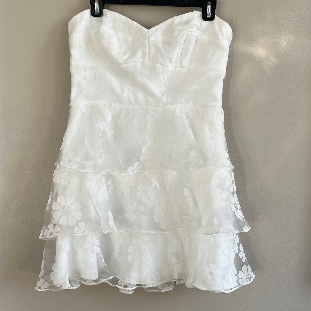 Amanda Uprichard White Strapless Floral Lace Mini Dress